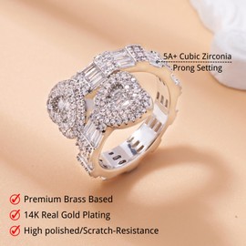 Iced Out Jewelry Baguette Cz Adjustable Heart Ring, All Match Bling Bling Dainty Gold Pinky Ring Party Rose Gold Love Girl Women Luxury Gift, Size: 6, Brass, Cubic Zirconia