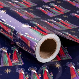 RUSPEPA Christmas Wrapping Paper, Jumbo Roll Paper with Metallic Foil Shine - Pious Pilgrims Design for Holiday Gift Wrap - 24 Inches x 100 Feet