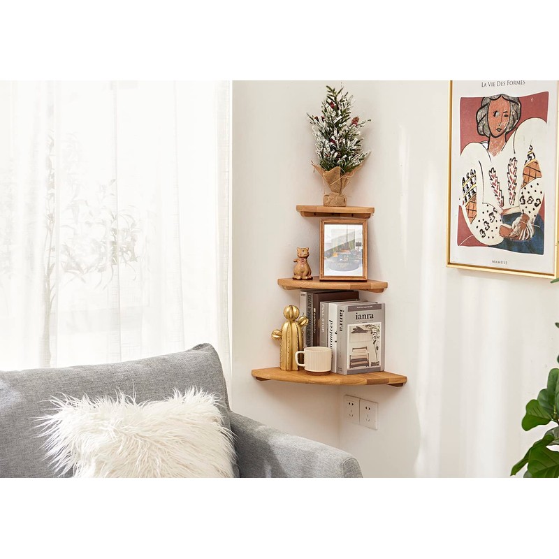 OAKERLAND Oak Floating Corner Shelf Solid Wood Drawers Display Corner