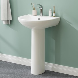 Bathroom Pedestal Sinks, Ceramic Pedestal Sink with Overflow 20"x17" Bathroom Basin for Single Hole Faucet Installation