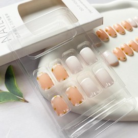 24 Pcs Short Press on Nails Square Fake Nails Cute Flower Acrylic Nails with Gold Foil Designs Full Cover Glossy False Nails White Artificial Stick on Nails for Women and Girls Manicure Decoration