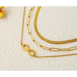 YONVUN Women's Layering Triple Necklace in Silver, 18 Carat Gold and Rose Gold, Waterproof and Skin-Friendly with Pendant, 40-55 cm Length Adjustable Jewellery Set Gift, Cubic Zirconia, Zircon