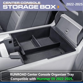 RUNROAD Center Console Organizer Tray Compatible with 2025 2024 2023 2022 GMC Hummer EV Accessories, Armrest Tray For Hummer EV Insert Middle Console Dividers Secondary Storage Box