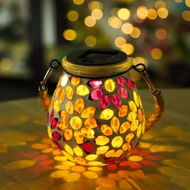 GOESWELL Mosaic Solar Lanterns Lights Outdoor Waterproof Hanging Solar Lights Solar Tabletop Decorative Table Lamps for Garden Backyard Porch Patio Lawn Party Decor , Grass (Flower)