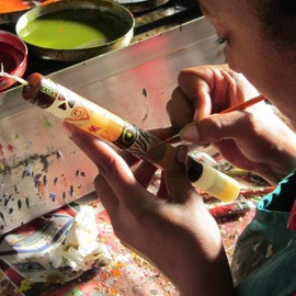 Global Crafts Pair of Hand-Painted Candles in African Designs (Akono)