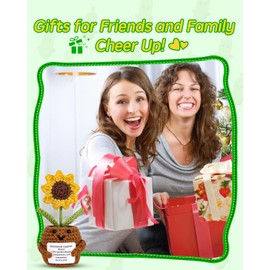 JELUTAR Mini Funny Positive Potato, 3 inch Knitted Doll with Positive Card for Cheer Up Gifts and Party Decorations, Cute Positive Potato Crochet Doll for Birthday Gifts (Positive Sunflower Plant)