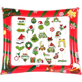 Christmas Photo Booth Frame with 30pcs Photo Booth Props Selfie Picture Frame,Christmas Inflatable Photo Booth Selfie Frame,Giant Inflatable Party for Christmas Party Game Accessories Supplies