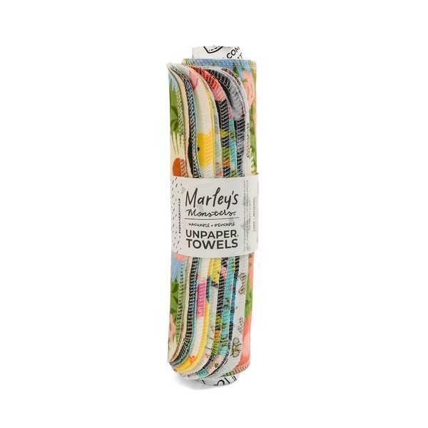 Unpaper Toallas – Rollo de 12 unidades, toallas de papel reutilizables por Marley's Monsters – Respetuosas con el medio ambiente, algodón, sin árboles, (impresión sorpresa)
