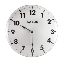 Taylor Indoor Outdoor Metal Wall Clock, Wireless Thermometer with Easy to Read Large Numbers for Patio, Pool, and Indoor Areas, 18-inch