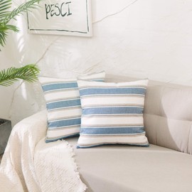 Blue Multi Color Stripe Pillow Cases Soft Faux Linen Square Decorative Throw Cushion Cover with Hidden Zipper for Bed Sofa Car 2 Piece 26 x 26 inch 66 x 66 cm