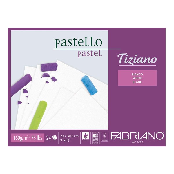 Honsell 46423305 Fabriano Tiziano Pastel Pad, White, 23.0 x 30.5 cm, 24 Sheets, 160 g/m², Highly Rough, Acid-free and Age-resistant, Grippy, Rough Surface
