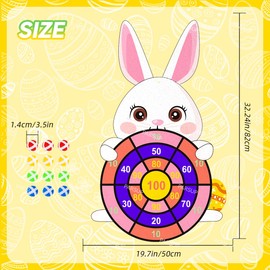Easter Dart Board Game Set, Cute Bunny Party Board Games with 12 Stick Balls, Happy Easter Indoor Outdoor Games for Kids Ages 4-8, Party Games Yard Toys