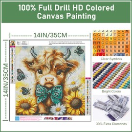 Cow Diamond Painting Kits for Adults - Diamond Art for Adult Highland Cow, Gem Painting Crafts Kits Gift, DIY 5D Gem Art Perfect for Home Wall Decor Gifts (14x14 inch)