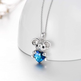AOBOCO Cute Koala Necklace Sterling Silver Heart Necklace with Crystals from Austria, Fine Anniversary Birthday Jewelry Gifts for Women Daughter Mom Sister Girlfriend Wife Mom Grandma(Blue)