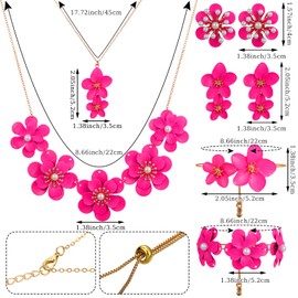 Tondiamo 6 Pcs Flower Necklace Earrings and Bracelet Set Floral Jewelry Sets Choker Statement Necklace for Women(Fuchsia)