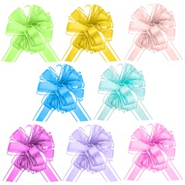 8 PCS Large Pull Bow for Gift Wrapping, 6 inches Waterproof Coloured Ribbon Pull Bows Reusable Party Gift Wrap Paper Bows for Basket Boxes and Wedding Decoration