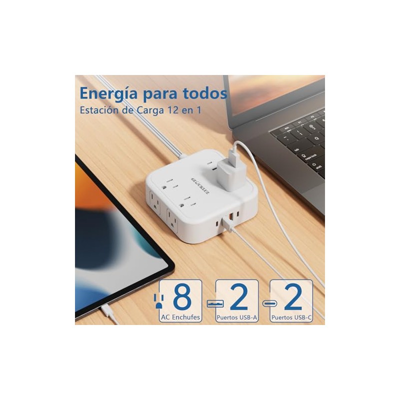 Glückluz Regleta Multicontacto Conector Multiple con 5M Electrica Extensión