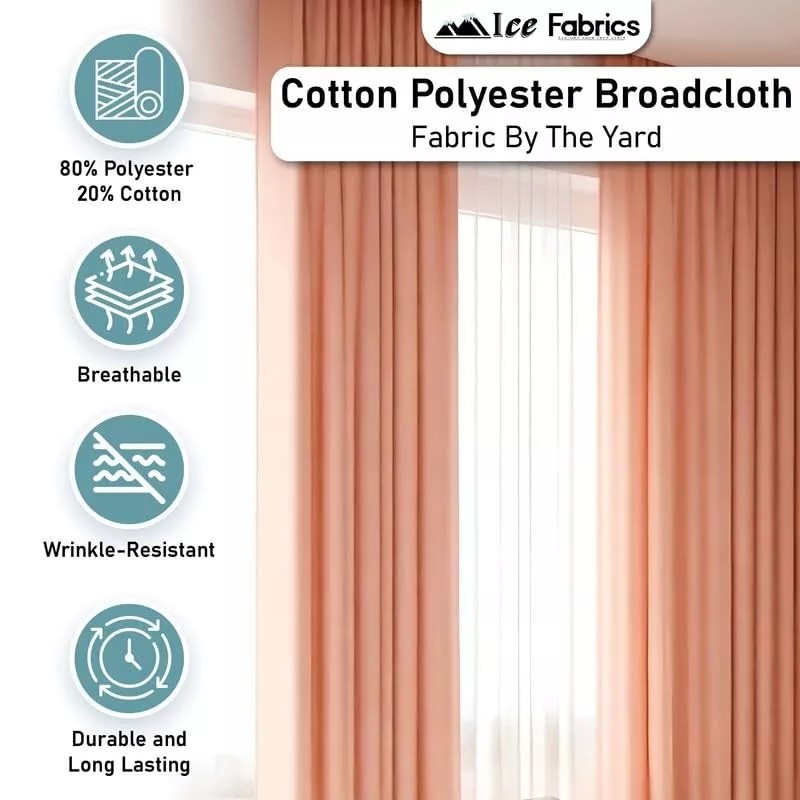 Unbranded Ivory Broadcloth Poly Cotton Fabric by The Yard