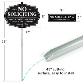 No Soliciting Sign for House Yard with 28" Metal Stakes, 12"x 8" Heavy Duty Aluminum Sign,Fade Resistant/Waterproof, Including Screws, Easy to Install, Outdoor Use (White)