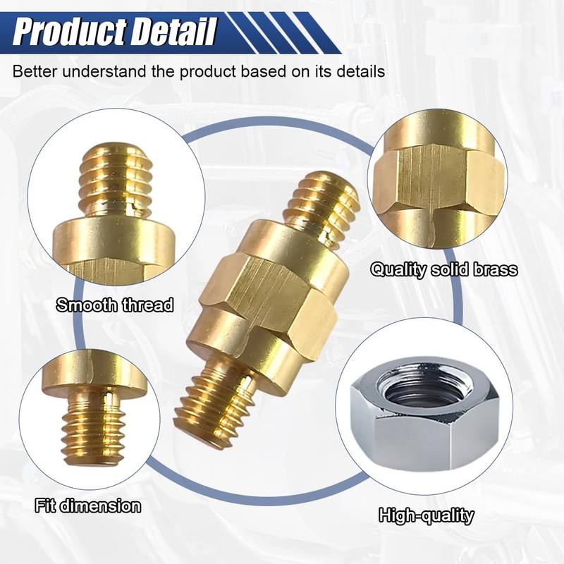 2PCS Brass 3/8"-16 Battery Terminal Bolt, Gold, Hex Head, Automotive