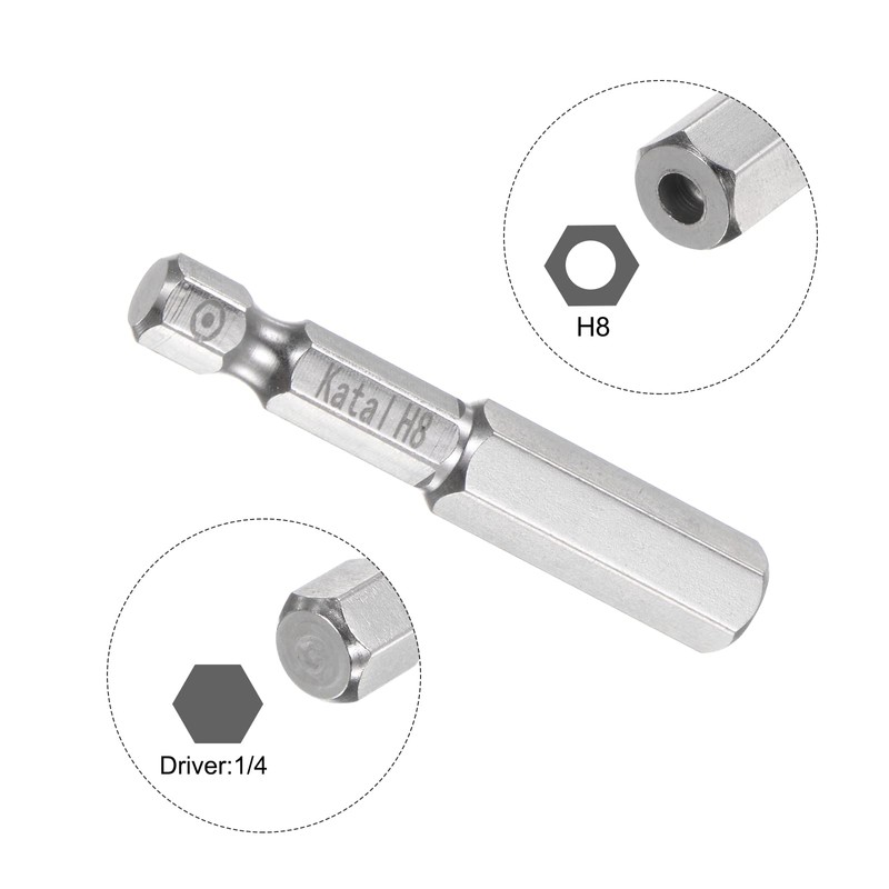 sourcing map H8 Hex Screwdriver Bit 1/4" Hex Shank 2"