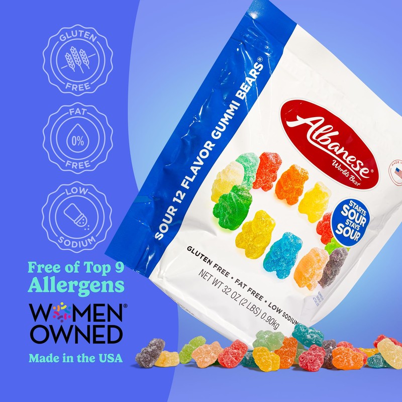 Albanese World's Best Sour 12 Flavor Gummi Bears | 32oz