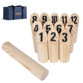 GOTHINK Wooden Numbered Block Toss Game Set, Classic Outdoor Fun for Family & Friends, Includes 12 Numbered Blocks, Throwing Dowel & Carry Bag