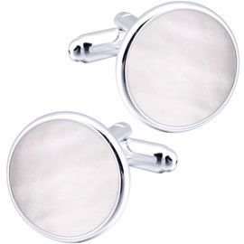 ZEEY Mother of Pearl Cufflinks for Men Women Classic Office Round Men's Cufflink Jewelry Set for Business Wedding Party Formal Events Daily Tuxedo Dress Shirt Accessories (Silver)