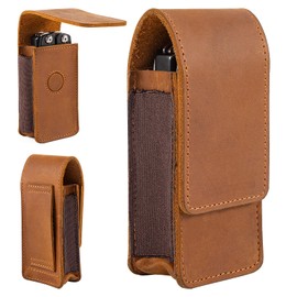 Leather Multitool Sheath Belt Holster Tool Pouch for Leatherman, Leather Pocket Organizer, Multitool Pouch Fits Folding Tool, EDC Multi Tool Sheath, Multi-Purpose Belt Clip (Brown)