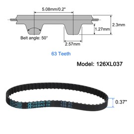 uxcell 126XL 037 Timing Belt 63 Teeth Rubber Geared Cogged Belt, 0.37" Width, 0.20" Pitch Synchronous Timing Belt