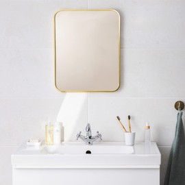 Navaris Rectangular Wall Mirror - 40 x 50 cm (16 x 20 in) Wall-Mounted Mirror with Gold Metal Frame - for Living Room Bedroom Bathroom - Horizontal or Vertical