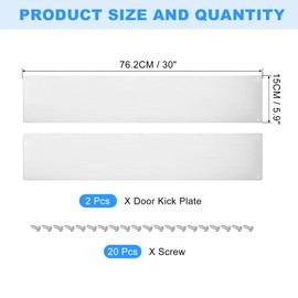 uxcell 2pcs Door Kick Plate, 6 x 30 Inches Aluminum Kick Plate Door Plate, 12GA (5/64 Inch) Thickness, for Exterior Front Door or Back Door, Silver