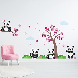 Panda Bear Tree and Flowers Wall Decals for Kids Bedroom and Nursery - Kids and Stickers