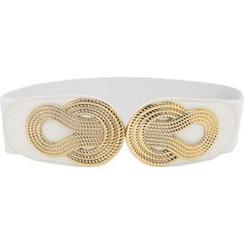 BlackButterfly Wide Elastic Vintage Cinch Retro Metal Interlock Buckle Belt (White, XL)