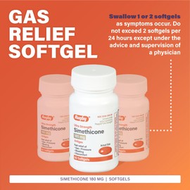 Rugby Ultra Strength Simethicone Gas Relief 180 mg - Maximum Gas Relief for Adults - May Help with Symptoms of Flatulence, Bloating, Gas Fullness - 60 Softgels (1 Pack)