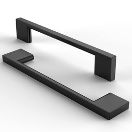 FURNIWARE 5 Pack Cabinet Pull,Matt Black Cabinet Handles,Hardware Drawer Pulls,Solid Aluminum Kitchen Cabinet Door Handles Pull-128mm(5 Inch) Hole Center