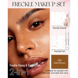 2 Pcs Faux Freckle Stamp Pen, Liquid Freckle Stamp and Freckles Pen Set, Waterproof Long-Lasting Quick Dry Freck Pencil for Natural Lifelike Sunkissed Fake Face Freckles Tattoo Makeup, 03 Dark Brown