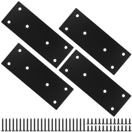 TIBEGOLD Mending Plate, Black Metal Flat Straight Brace Bracket, Double-Wide Metal Plate, Joining Plate for Wood Furniture Fence Fastening with Screws in 2 Different Lengths (48x128mm, 4 Pack)