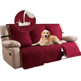 Genina 100% Waterproof Recliner Sofa Covers for 3 - Cushion Couch - Non - Slip, Washable Pet - Friendly Furniture Protectors. Ideal for Homes with Kids & Dogs【Wine Red】