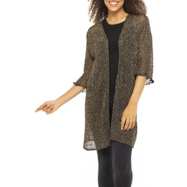 Back From Bali Womens Metallic Sheer Long Cardigan Open Front Shrug Lite Kimono Sweater Lightweight Knit Black Gold