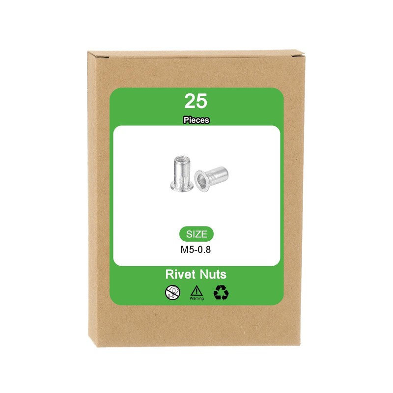 sourcing map 25Pcs Rivet Nuts Flat Head, M5 Aluminum Alloy