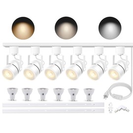 Bravsekai 6PCS LED Track Lighting Kit with Advanced Replaceable GU10 Bulbs, Switchable 3CCT(3000K/4000K/6000K) and Dimmable Brightness(20%-100%), Versatile Ceiling Spotlight Fixtures for Any Space