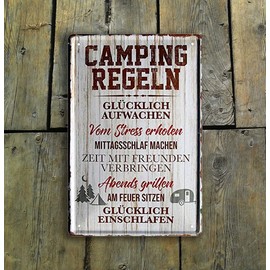 schilderkreis24 - Tin Sign Funny Camping Saying "Camping Rules" Decorative Metal Sign Camper Motorhome Caravan Gift Idea 20 x 30 cm