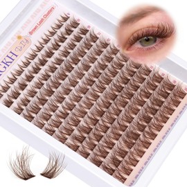 Brown Lash Clusters Invisible Band Natural Eyelash Clusters Wispy Lash Extensions 8-16mm C Curly Dark Brown Cluster Eyelash Extensions DIY Clear Band Individual Cluster Lashes Slightly Fluffy 132Pcs