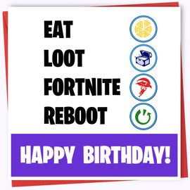 Printperfect F*O*R*T*N*I*T*E Birthday Cards For Boys - Greeting Cards - Gaming Computer Bday Cards For Him - Kids, Teenagers, Adults - Son, Brother, Grandson (HAPPY BIRTHDAY)