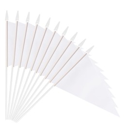 Krmkot 20 Pack White Pennant Flags Small Mini Hand Held Plain White DIY Triangle Stick Flags, Grand Opening, Carnival,Party Events Celebration,5.5x8.3 Inch