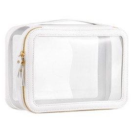 Vorey Large Clear Makeup Bag for Women, Portable Travel Makeup Bag Organizer Waterproof Toiletry Bag Cute Makeup Bags Cosmetic Bag Makeup Pouch, White