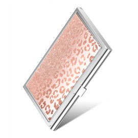 Rouidr Business Card Holder, Small Business Card Case, Slim Metal Business Card Organizer, Pocket Name Card Holder Wallet for Men Women (Pink Gilt)