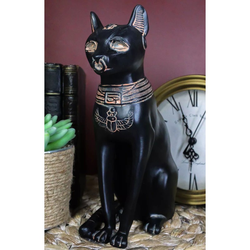 Ancient Egyptian Goddess Bastet Statue In Rustic Clay Finish Temple