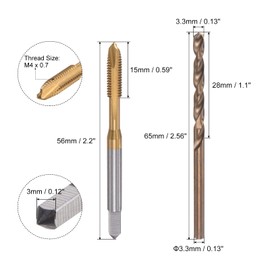 uxcell M4 x 0.7 Spiral Point Thread Tap and 3.3mm Drill Bit Set, Metric Titanium Plated Cobalt High Speed Steel Machine Screw Thread Tap Threading Tool